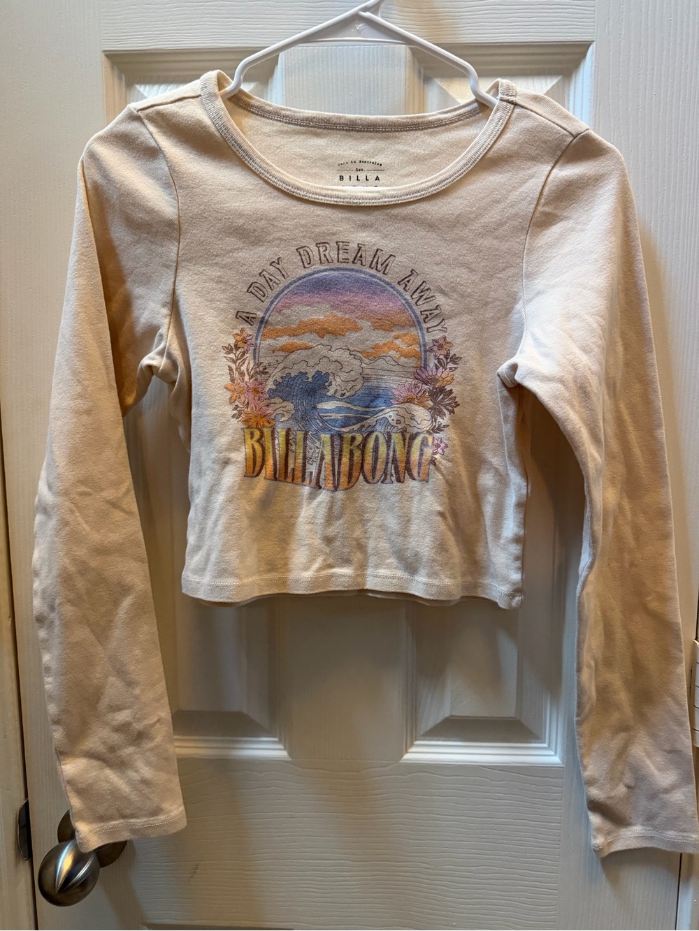 Billabong Cream Long Sleeve Graphic Tee with Pastel Sunset